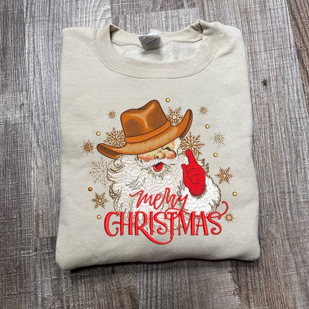 Cowboy Santa embroidered Christmas sweatshirt crewneck